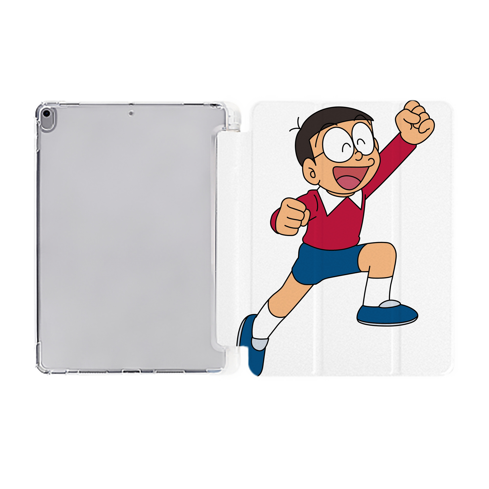 （画像用） ドラえもん 野比 のび太 Doraemon Nobita Nobi IPad ケース ペン収納付き 三つ折りスタンド PUレザー×シリコン 対応機種9.5/10.5/10.9インチ